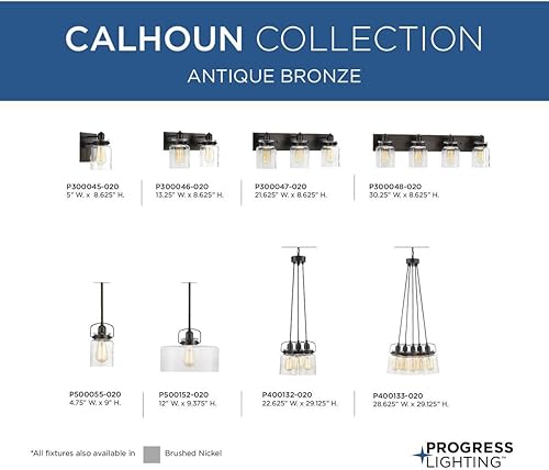 Miniatura 12 de Progress Lighting P300045-020 Calhoun Collection - Lámpara de tocador de baño de cristal transparente, 1 luz, bronce antiguo