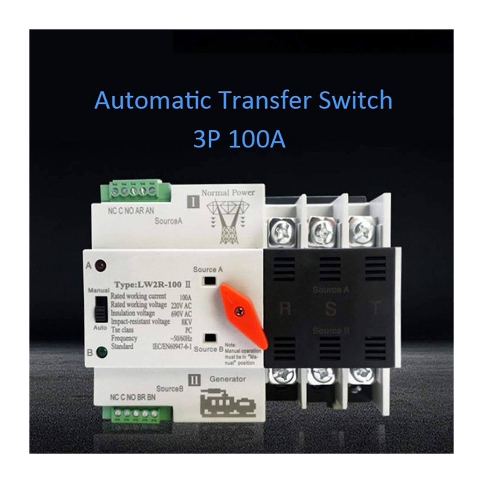 LW2R-4P 100A 220V Mini ATS Automatyczny przełącznik transferowy Przełączniki selektora elektrycznego Podwójny przełącznik zasilania