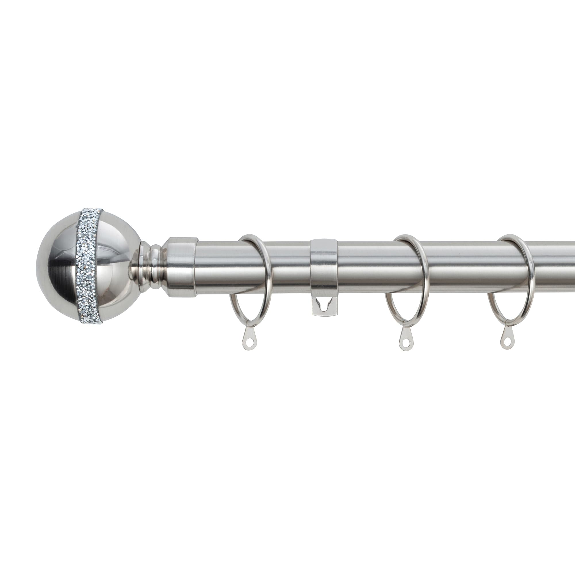 A.unique Home Brushed Steel Diamante Ball Metal Extendable Curtain Pole With Rings And Fittings, In A Variety Of Colours And Sizes (25/28Mm) (, 120Cm - 220Cm, 47" To 87" Approx)