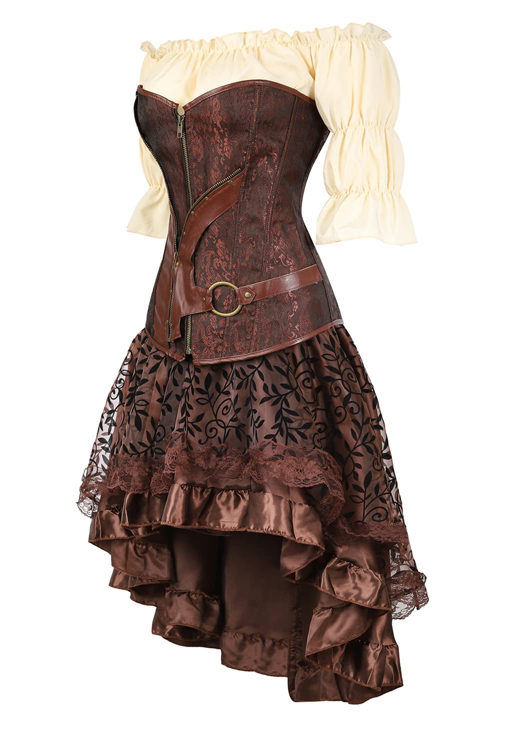 Grebrafan Karneval Retro Corsage mit Rock und Piratenbluse | Vampir Halloween Kostüm Korsett Damen mit Corset Gothic