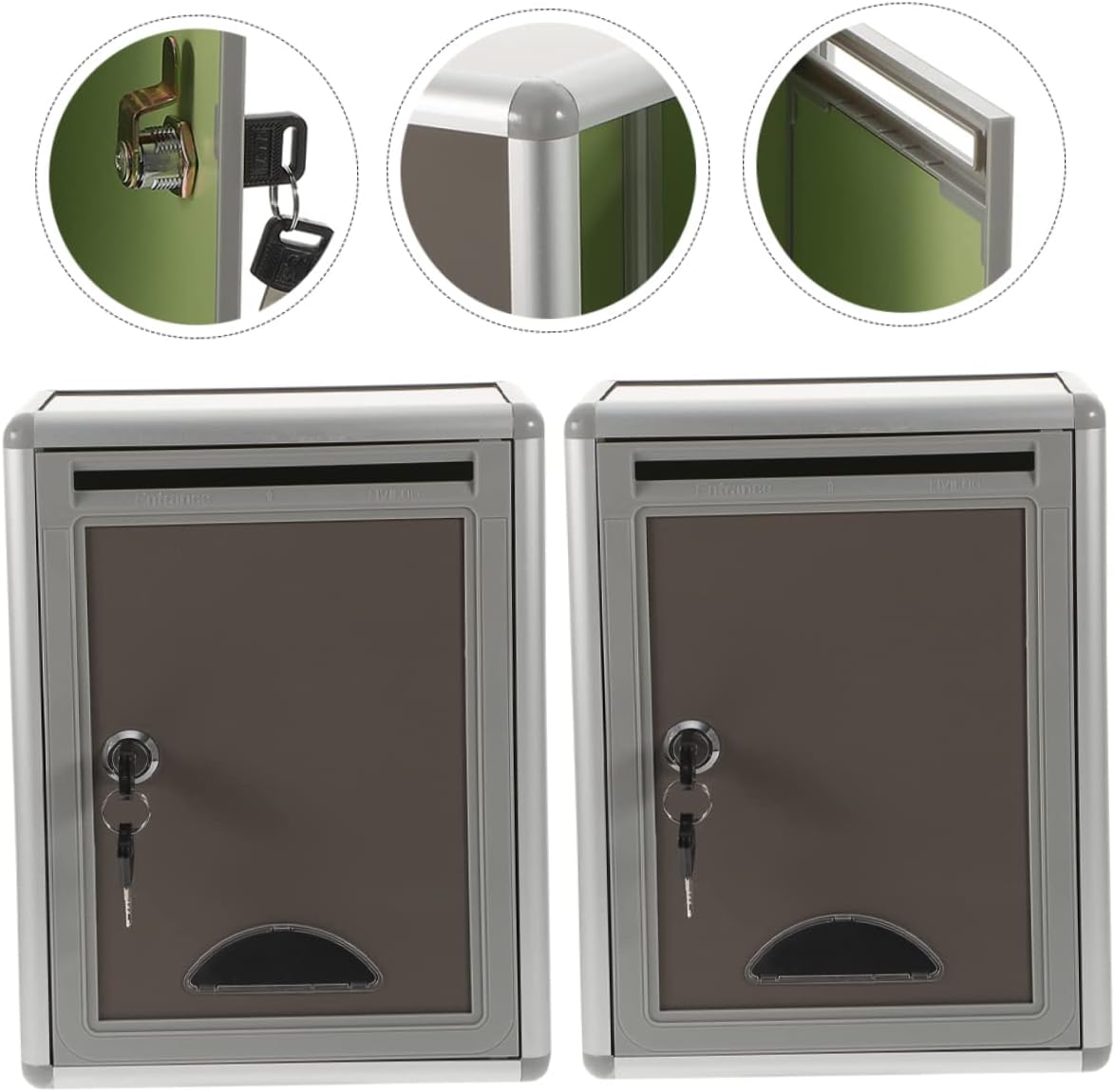 2pcs Metal Wall Mount Mailbox Key Lock Storage Box for Home Office Easy to Install