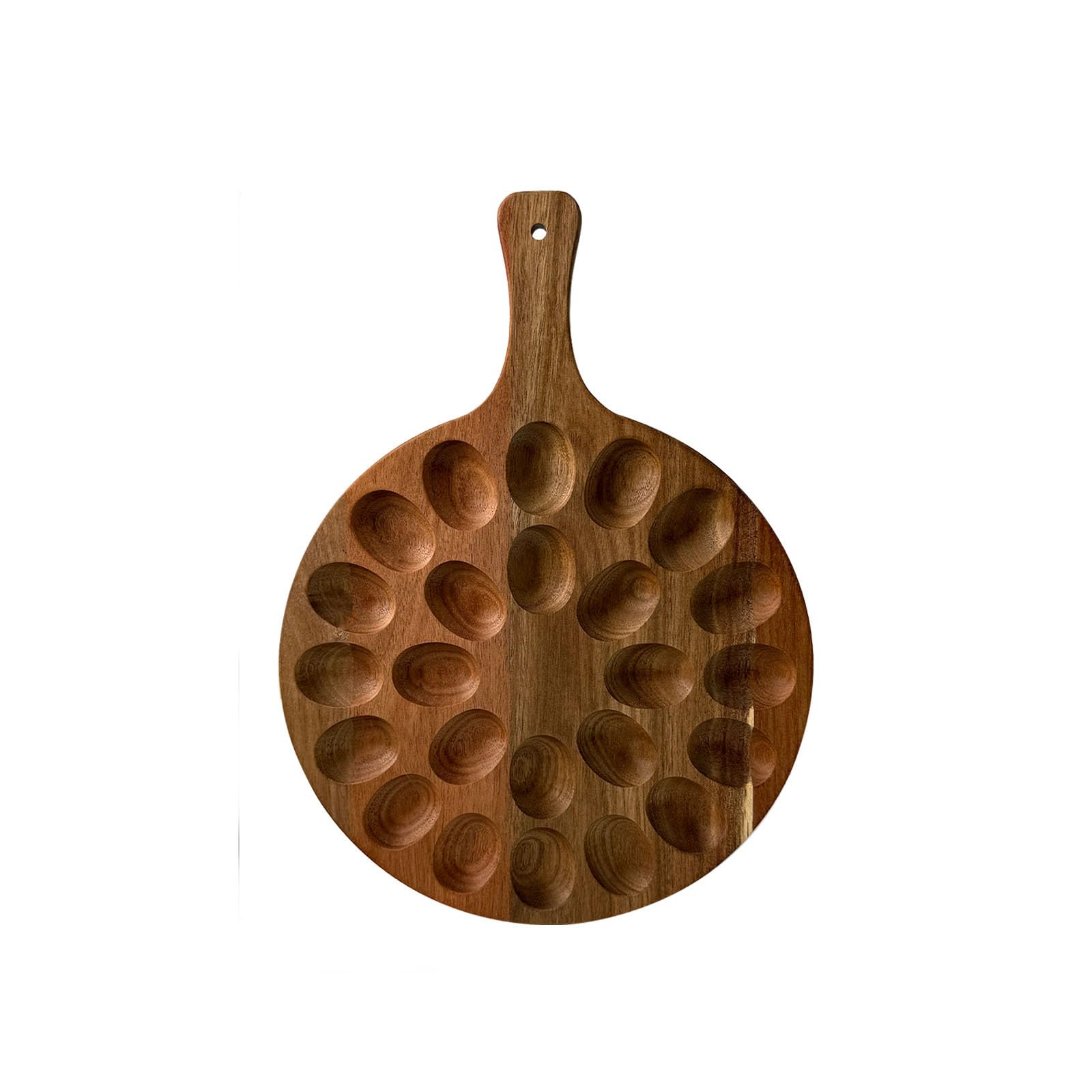 Shittah Wood Serving Tray Highlighting Strong Handle and Hanging Hole Developed for Easy Transport and Compact Storage Wooden Serving Tray with Carry Handle and Hanging Hole Compact Storage Design
