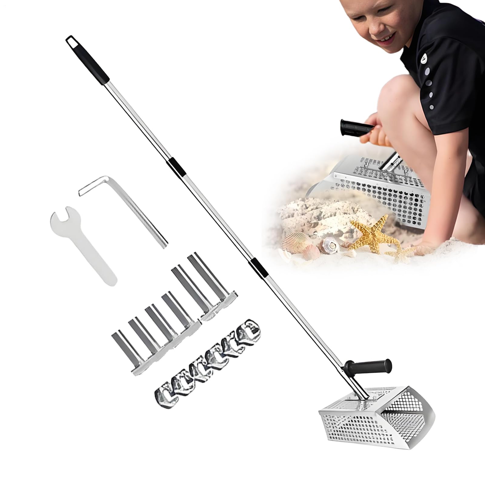 Pala para Detector de Metales Pala de Playa con Mango Largo Antideslizante | Pala de con mango largo para Hombres y Mujeres Excavación Búsqueda Tesoro Playa Verano
