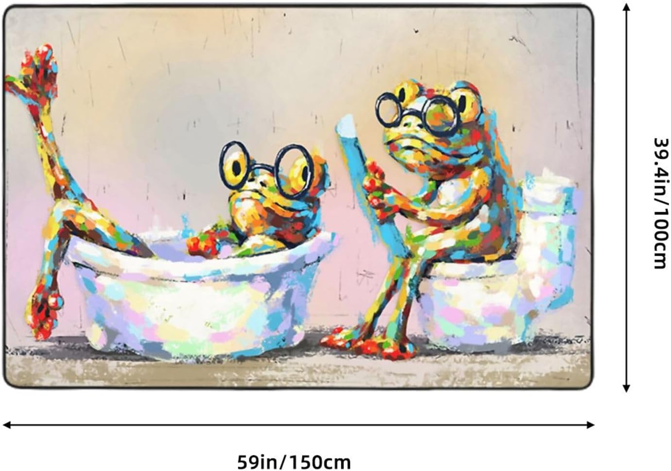 カーペット 油彩 蛙 カエル カップル ラグマット じゅうたん 絨毯 床マット おしゃれ 滑り止め 洗える オールシーズン 150&times;