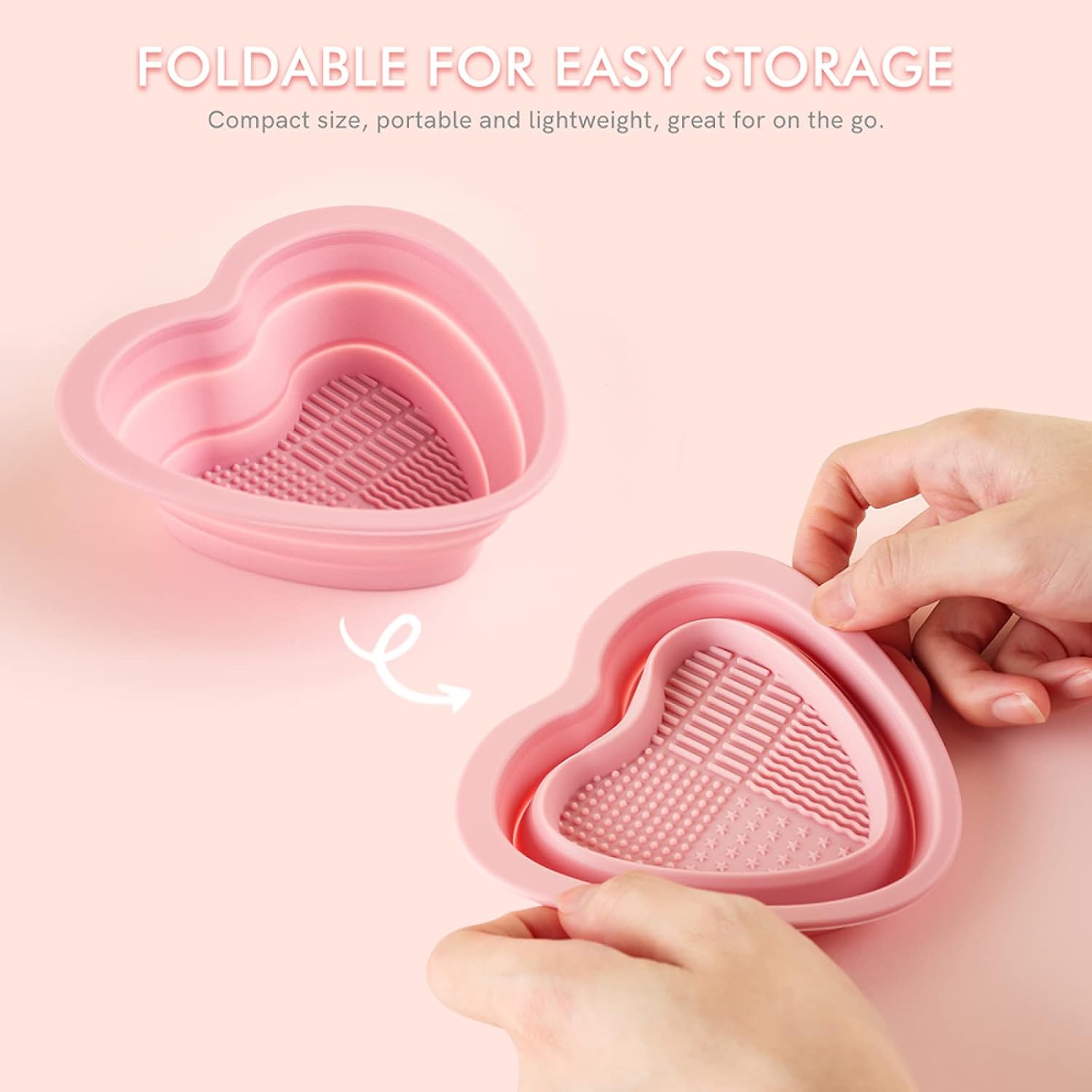 Silicone Brush Cleaning Bowl, Brush Bristle Cleaner, Brush Cleaning Mat, Foldable and Portable, Brush Washing Tool Brush Scrubber for Removing Oil & Impurities,Suitable for All Kinds Brush, Pink