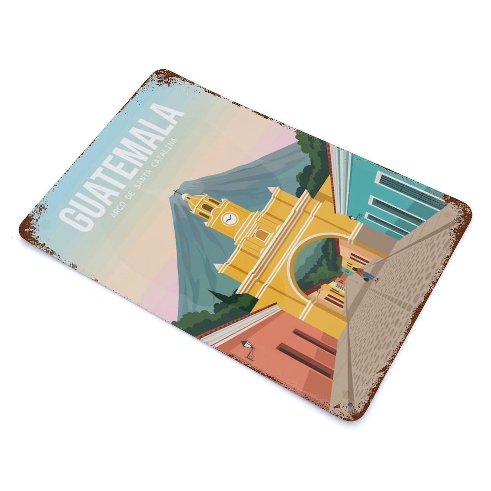Guatemala Arco De Santa Catalina 11.8"x7.9" Vintage Rust Metal Sign, Classic Wall Plaque for Pub, Kitchen And Man Cave Decor