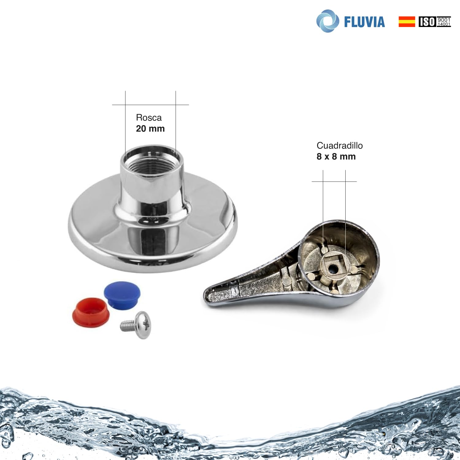 Embellecedor de Llave de Paso con Mando Palanca, Zamak Cromado Pulido, 69x54 mm, Compatible con Ducha y Grifo Empotrado (MANDO PALANCA) - 4