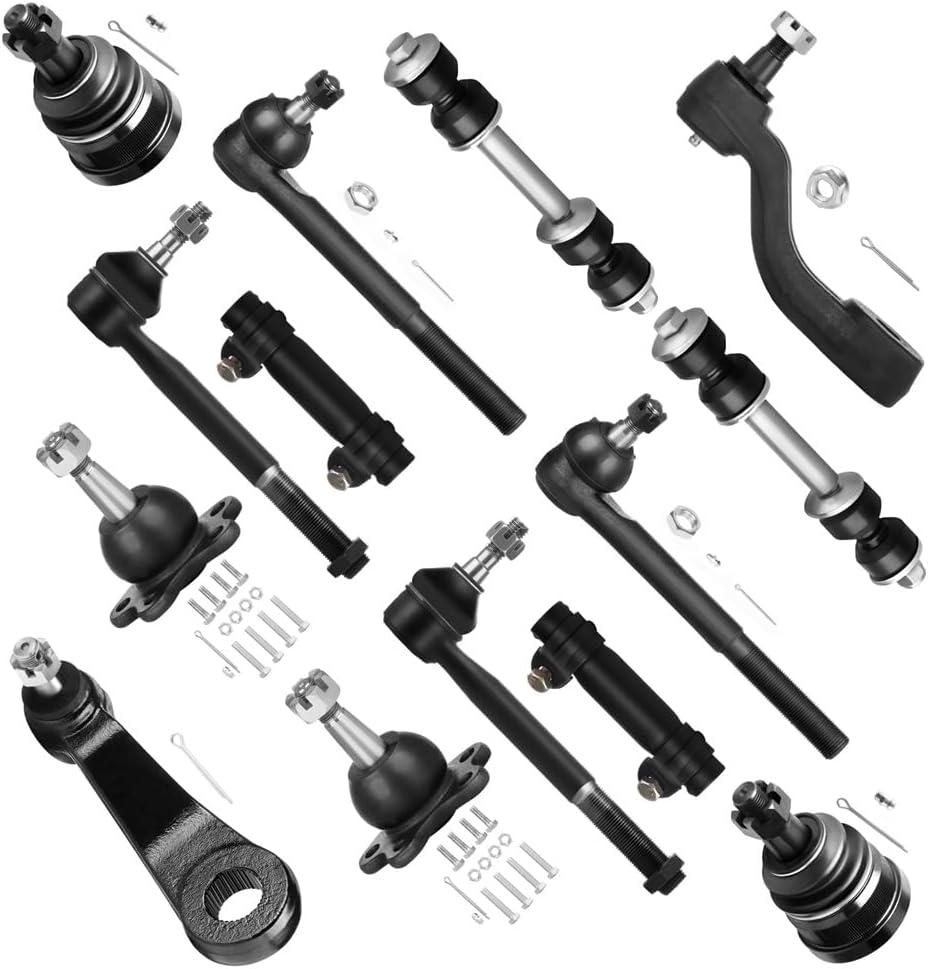 14pc Set Front Suspension Kit Inner Outer Tie Rod End Adjusting Sleeve Sway Bar Link Ball Joint Pitman Arm Idler Arm Replacement for 1993-1999 For Chevy C1500 For Gmc C1500