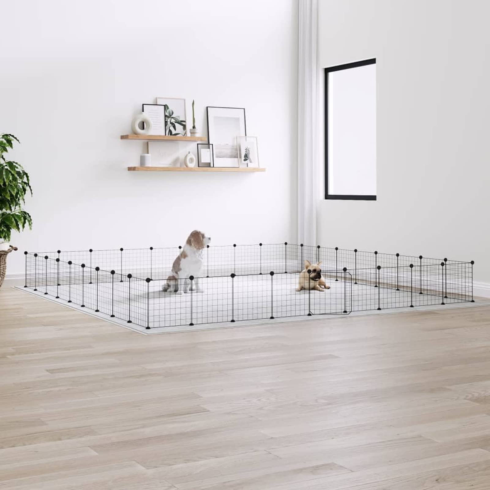 Jaula para Mascotas de 36 Paneles Puerta, JUNZAI Jaula Cobaya, Jaulas para Conejos, Recinto para Conejos, Valla para Mascotas, Cosas para Conejos, Parque para Conejos, Acero Negro 35x35 cm