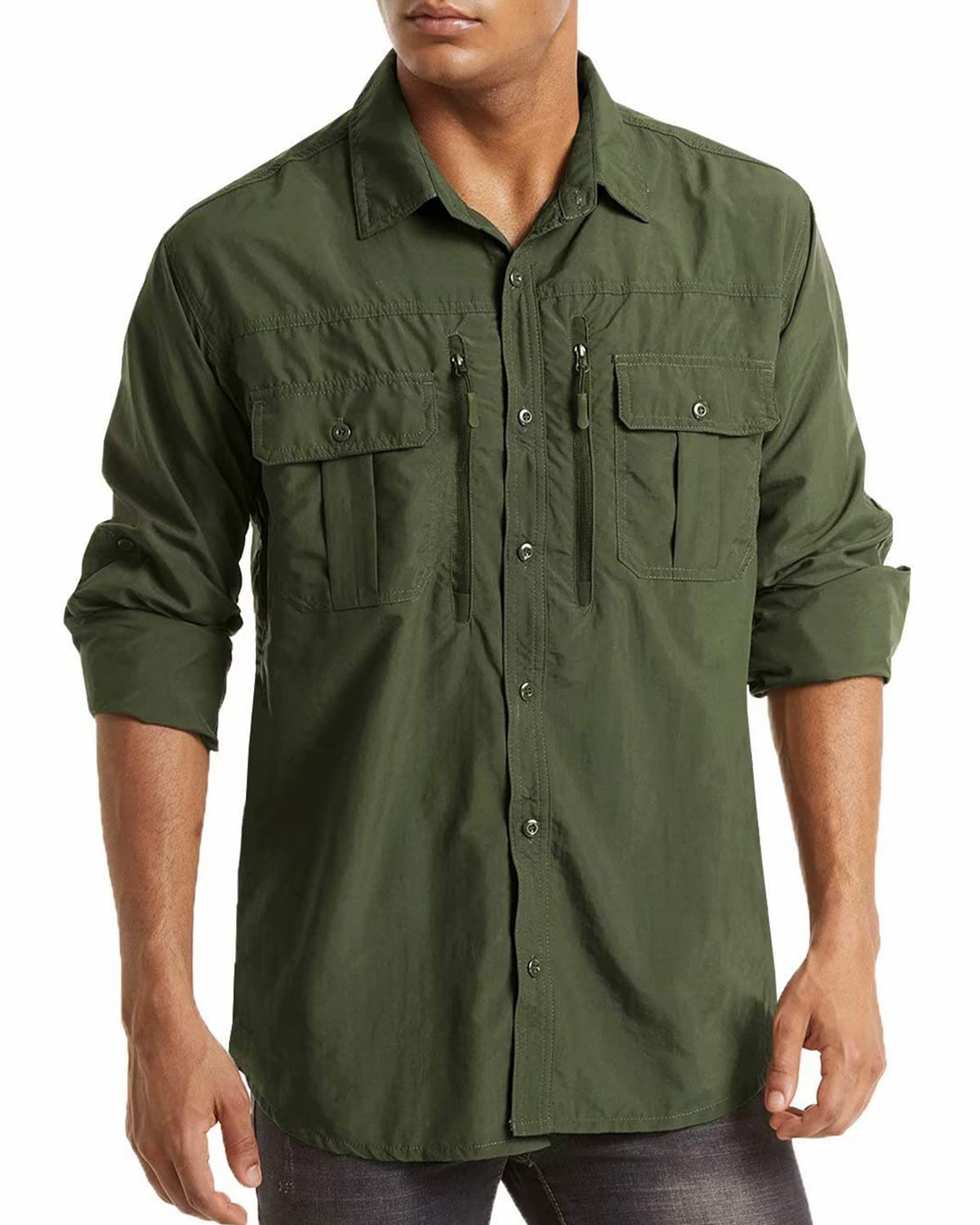 MAGCOMSEN Camisa de Manga Larga para Hombre, para el Tiempo Libre, de Secado rápido, Transpirable, protección Solar, para Senderismo, Pesca, con UPF 50+