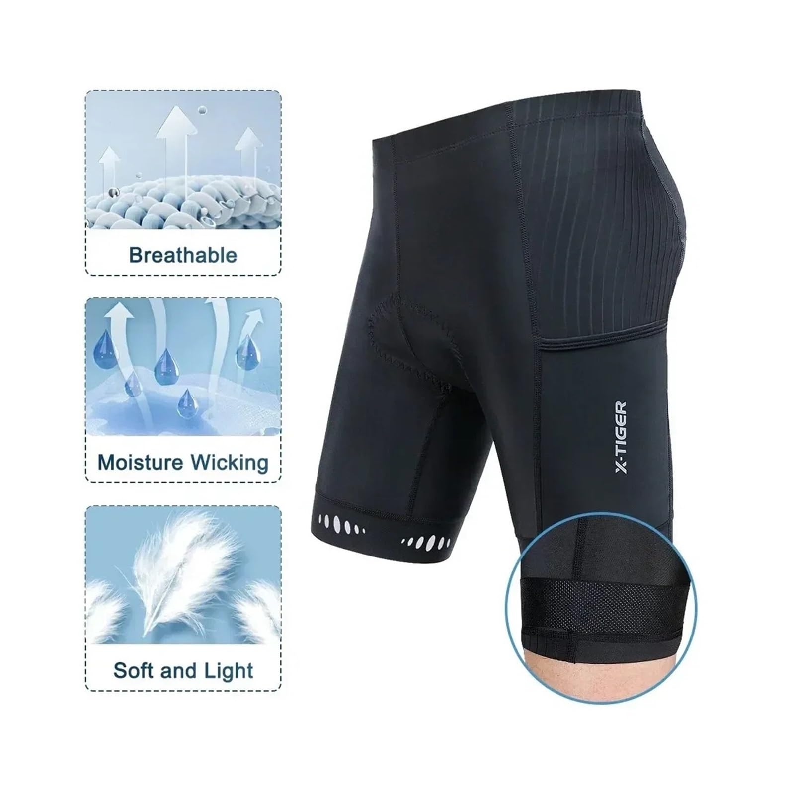 Bicicleta Pantalones Cortos Pantalones Cortos de Ciclismo for Hombre con Bolsillo Trasero, Acolchados Gel, Transpirables, for montaña y Carretera(XM-DK-15101,Europe-XL)