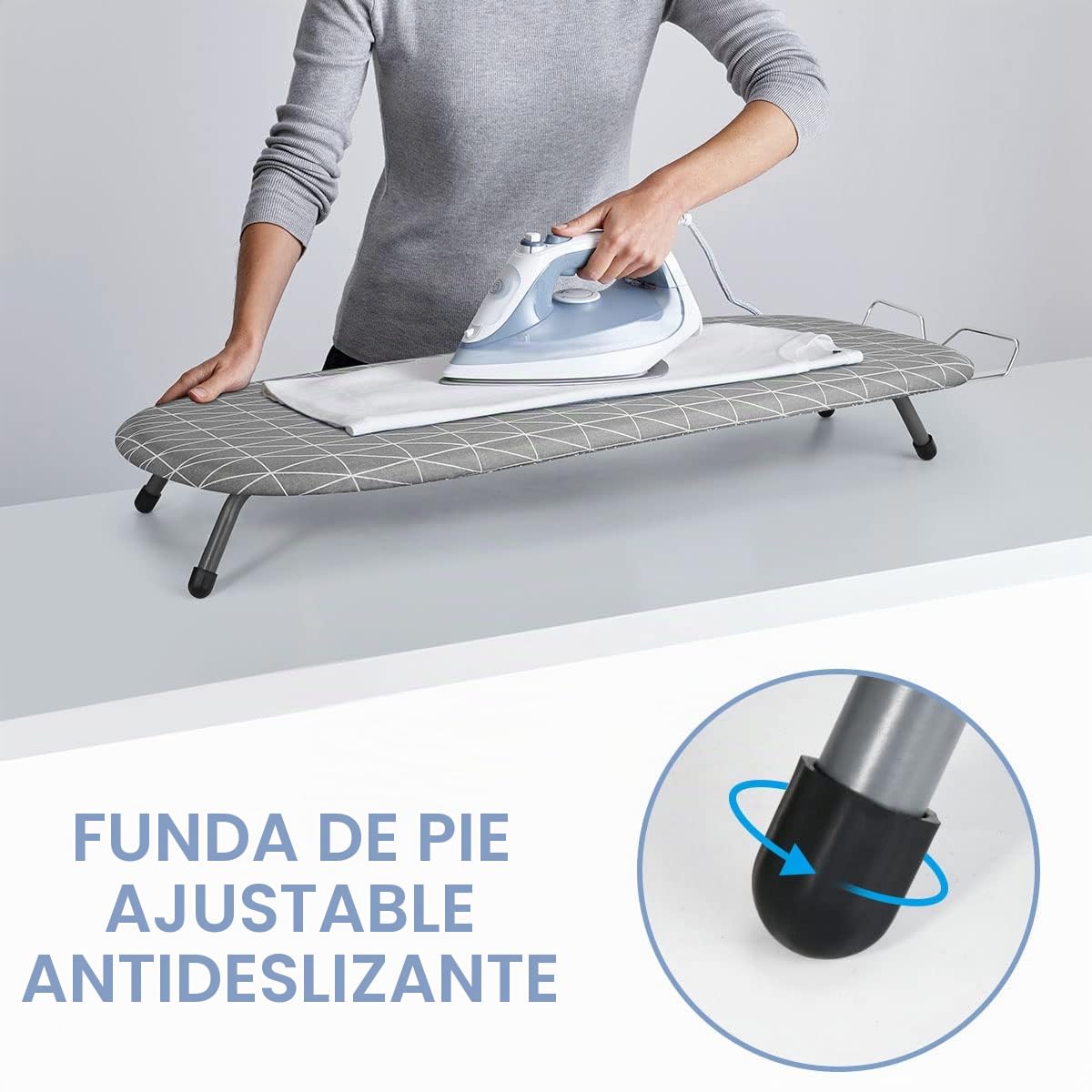 Johgee Tabla de Planchar Plegable, Ahorro de Espacio para Plancha de Vapor 81.5 x 31 cm, Estable Tabla de Planchar de Vapor con Pies Antideslizantes (Gris)
