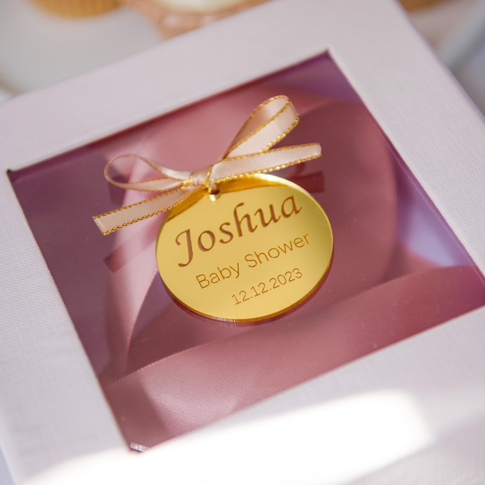 Personalisierte Spiegel-Acryl-Etiketten für Hochzeit, Verlobung, individuelles Namensschild, Taufe, Hochzeit, Babytaufe, Spiegel, Dekoration, Geschenkanhänger für Gastgeschenke (100 Stück)