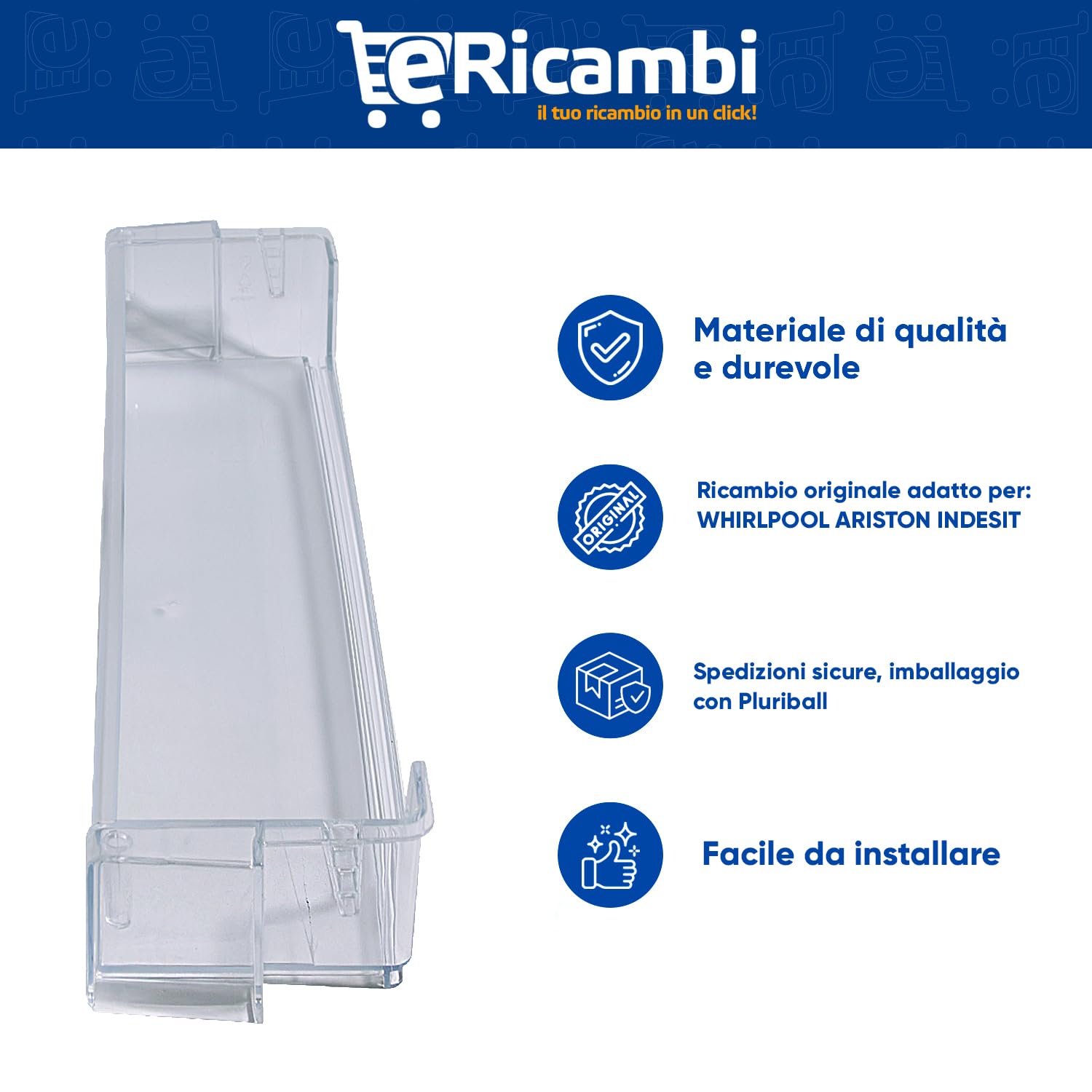 eRicambi®, Balconcino Mensola Portabottiglie per Frigorifero, Compatibile con Whirlpool Bauknecht Hotpoint Ariston, Dimensioni: 432x101x66 (mm) per Modelli: ARGR ART ARZ ARG