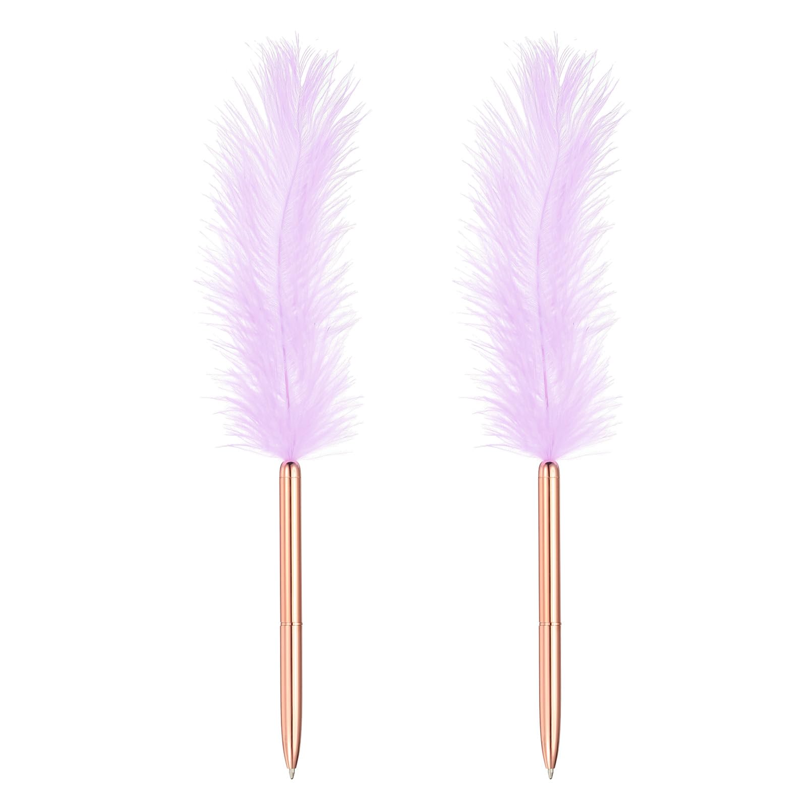 PATIKIL 1.0mm Feather Ballpoint Pens Bulk, 2Pcs Black Ink Vintage Plated Rod Quill Writing Pens for Office Wedding Guest Signature Style 1, Purple/Rose Gold