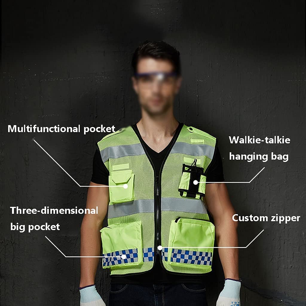 TOMYEUS Chaleco Reflectante de Alta Visibilidad con Cremallera de Bolsillo, Traje Reflectante para Correr en Bicicleta, Chaleco de Seguridad Transpirable Amarillo para Correr