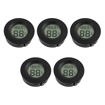 5 PCS Humidity Meter, Hygrometer Thermometer Digital Round, Mini LCD Temperature Humidity Gauge Monitor with Clear Display for Indoor Home Office Greenhouse Garage Basement Garden Shed, Black
