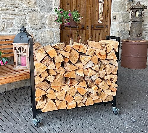 QUICK STAR Kaminholzregal 65 x 25 x 65 cm mit Rollen verzinkt Innen und Aussen, Mobil Metall Brennholzregal Kaminholzlager Stapelhilfe Kaminholzunterstand Transportwagen