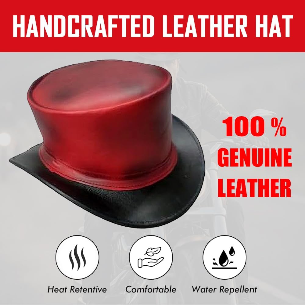 Handcrafted Dual-Tone Leather Top Hat - Genuine Matte Leather Victorian Headwear - Artisan Gothic Cosplay Hat