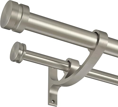 Barras de cortina dobles para cortina, 72-144 pulgadas con barra grande de 1 pulgada y barra pequeña de 58 pulgadas, remates de estilo redondo