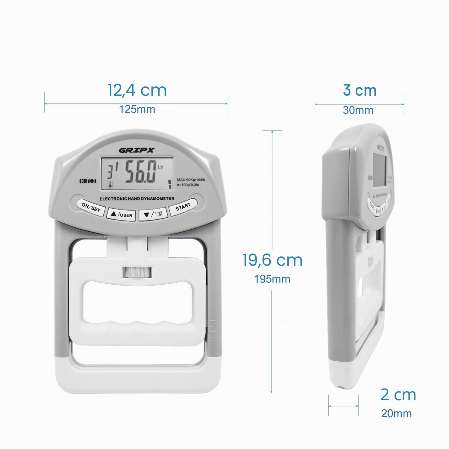 Dynamomètre à Main numérique Compteur de Mesure de la Force de la poignée à Capture Automatique de la Puissance de la poignée électronique 198Lbs / 90Kgs