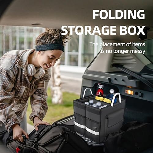 Miniatura 7 de Organizador de maletero de automóvil de 55 litros con rayas reflectantes. Organizador plegable de poliéster 1680D con asas reforzadas, plegable y