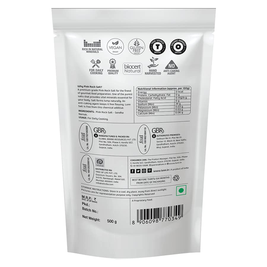 Image of Lunn|Natural Himalayan Pink Rock Salt (Sendha mak)|Rich in Natural Minerals |No GMO|No Artificial Flavors|Vegan|Gluten Free|500g| Pack of 1