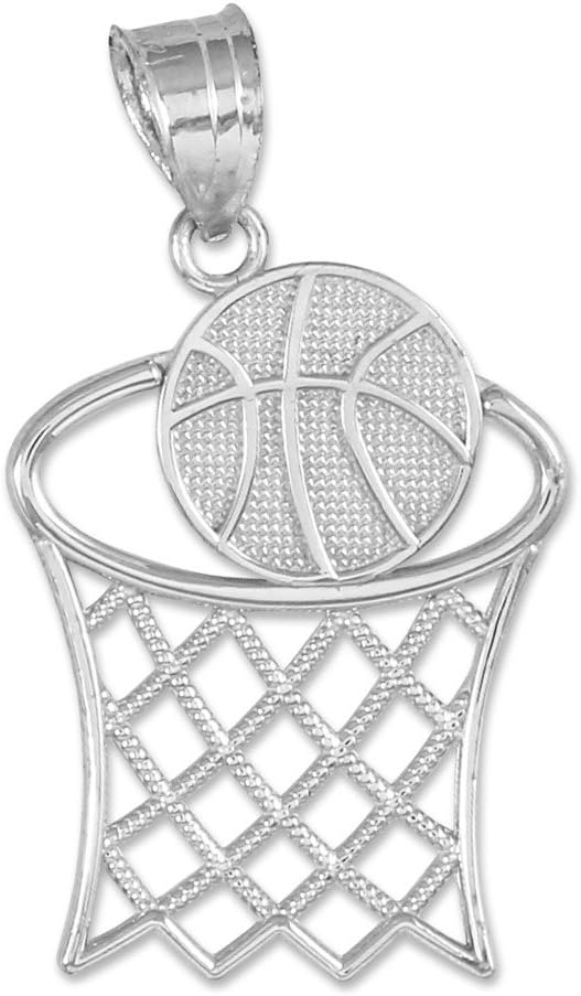 .925 Sterling Silver Basketball Hoop Sports Charm Pendant Necklace with Rolo Chain and Pendant only
