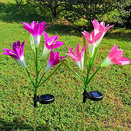 Solar Lawn Light Flower2 Pack（6 Heads） Lily Solar Energy Outdoor Garden Light, Garden Light Outdoor Decoration, Outdoor Light Pile,Solar energyStatue lamp， Garden Stakes Decorative,Lawn Garden，Lily - Thumbnail 4