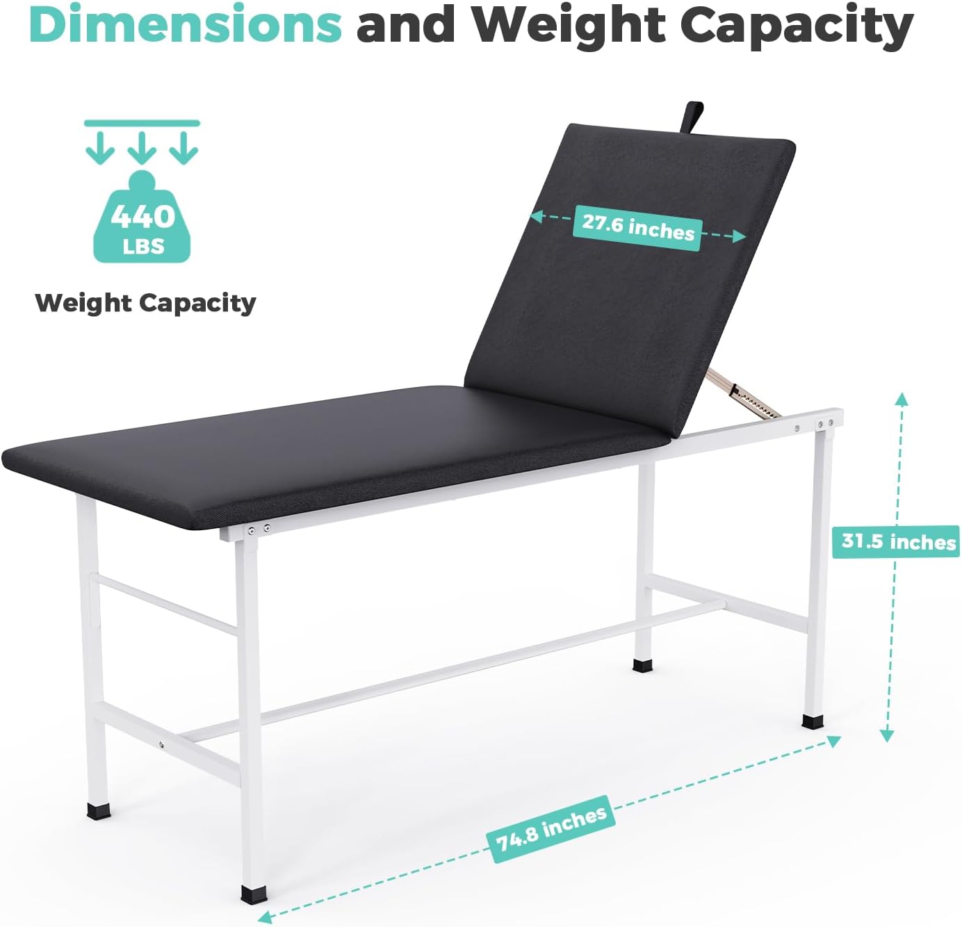 27.6" Width Adjustable backrest Medical Exam Table & Bed with Paper Towel Holder, Message Treatment Table for Home Use, Clinic, Hospital, Chiropractic,Tattoo,Spa,440LBS