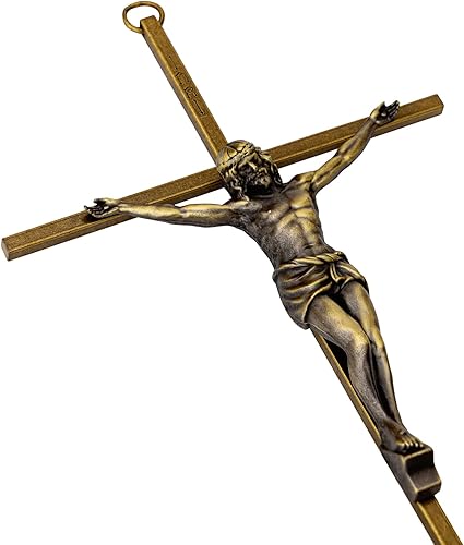 Miniatura 9 de KUXBET Crucifijo de pared, cruz de metal para colgar en la pared, crucifijo de Jesús dorado de 10 pulgadas, decoración del hogar, regalo para la