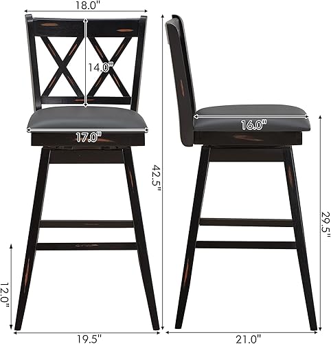 Miniatura 3 de COSTWAY Juego de 2 taburetes de bar giratorios de 360  de altura de barra de 29.5 pulgadas con cojín tapizado y respaldo ergonómico, marco