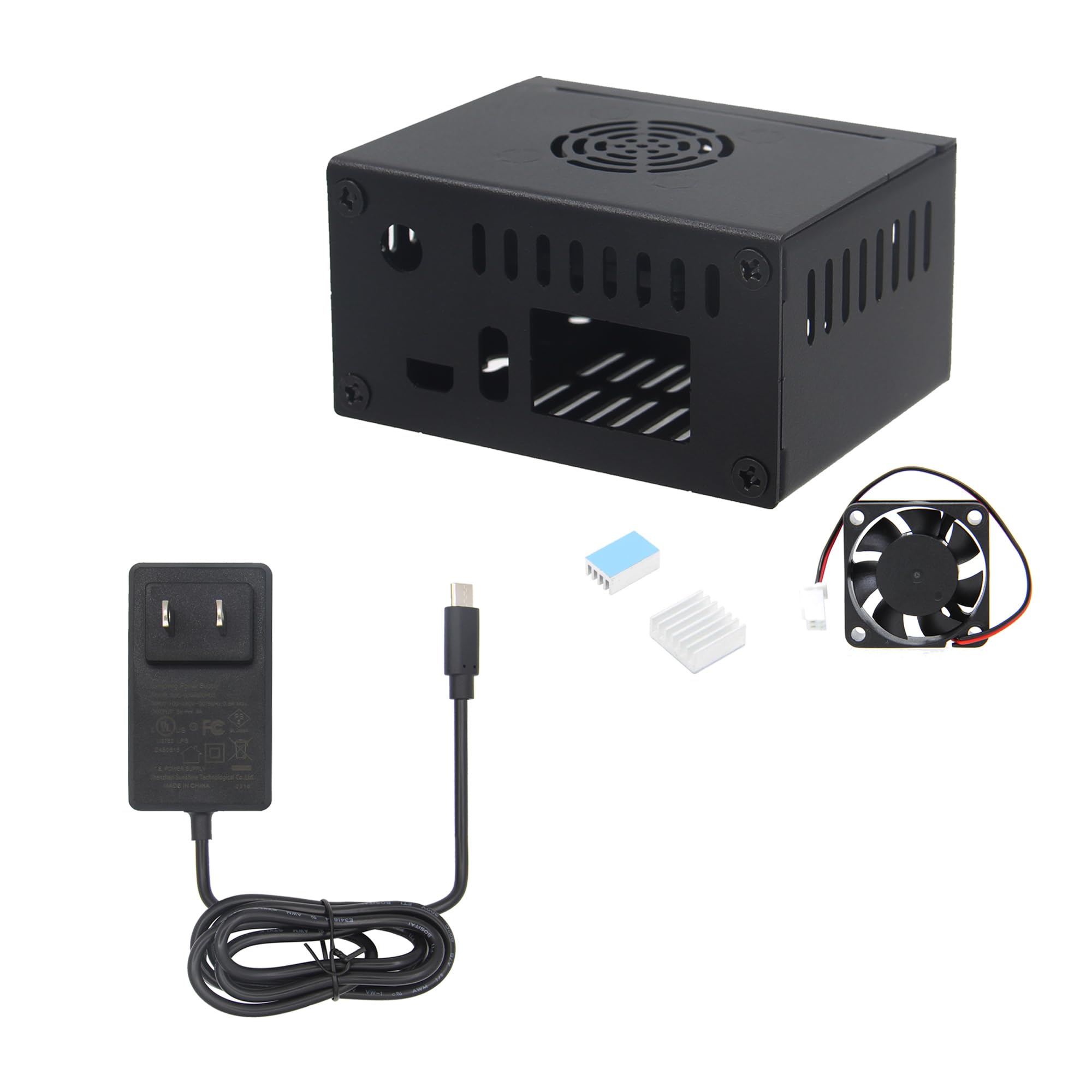 eleUniverse N502 Metal Case with Cooling Fan and Heatsinks + 20W 5V 4A Power Supply for Orange Pi Zero 3