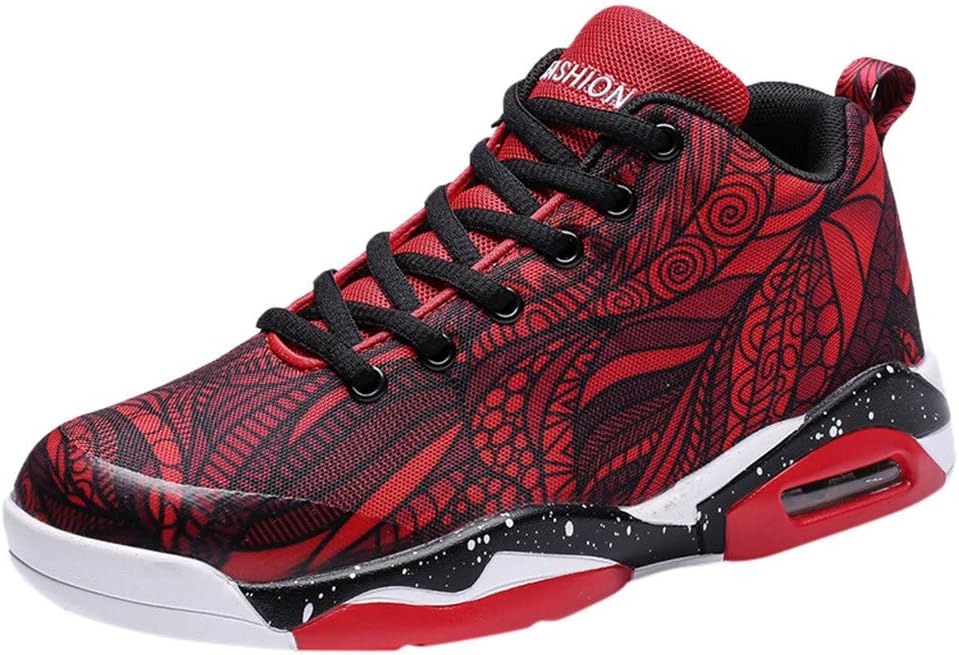 FraftO Men's Basketball Shoes High-Top Breathable Running Shoes Air Cushion Shock Absorption Large Size Men's Shoes Red