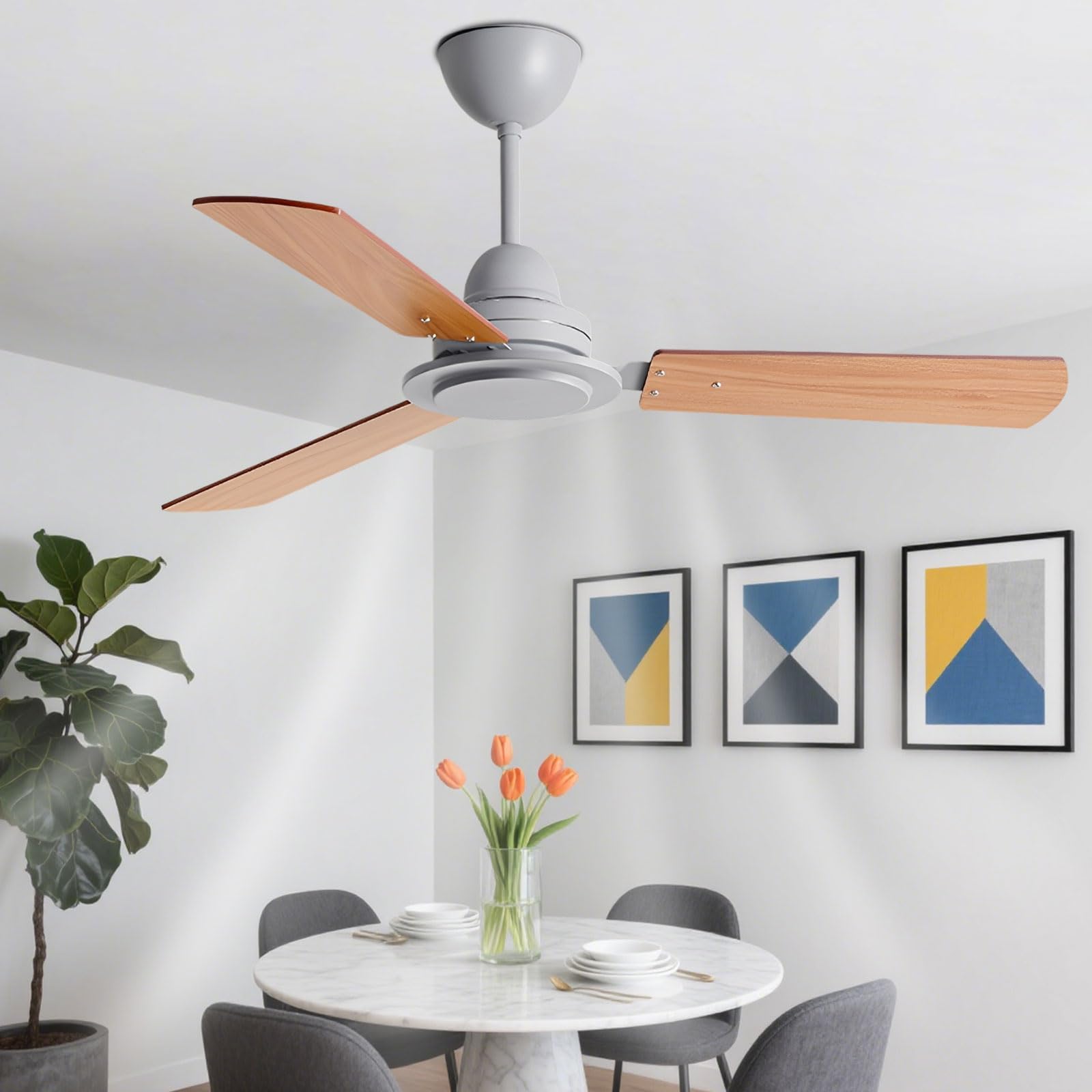 SXDMOUBK Modern Wood Ceiling Fan Indoor Quiet Ceiling Fans With Remote Control 6 Speeds, Reversible DC Motor Ceiling Fan No Light For Bedroom, Dining Room, Patio, Indoor