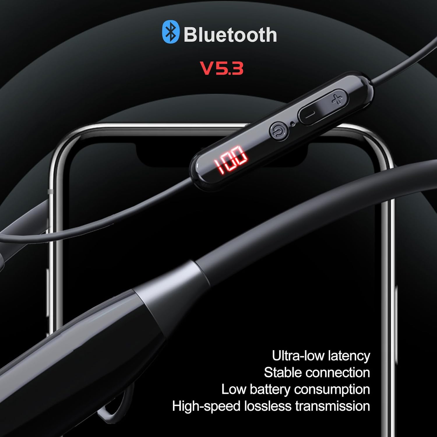 X9 Neckband Bluetooth Headphones – 200H Playtime, LED Battery Display, TF Card Support, Magnetic Earbuds, Bluetooth 5.3, Game Mode, Multi-Point Connection, Black