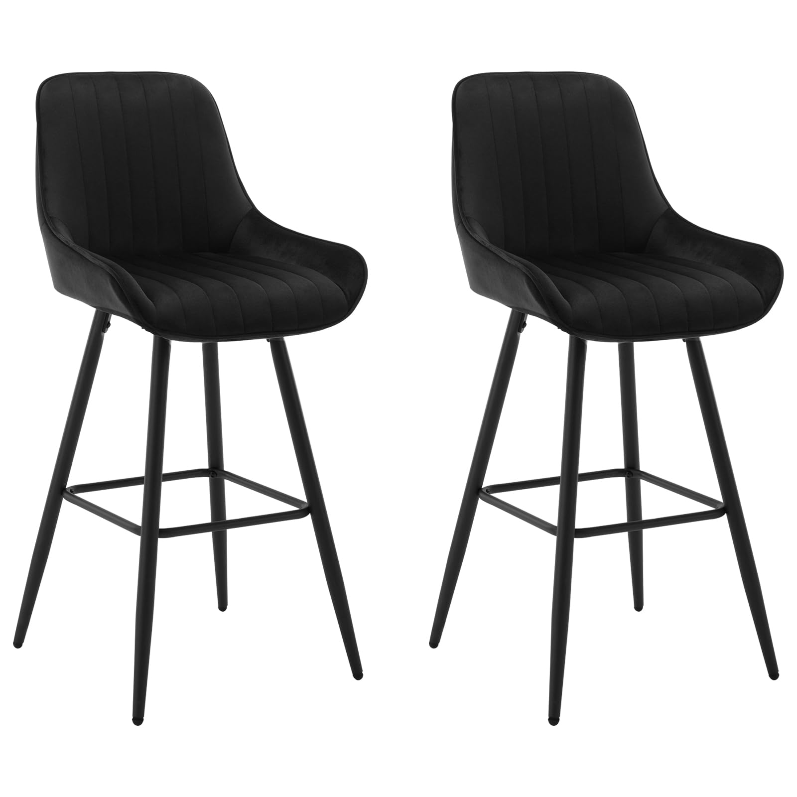 WOLTU 2X Taburetes Altos de Cocina con Respaldo Terciopelo, Negro | para Comedor, Salón y Cafetería