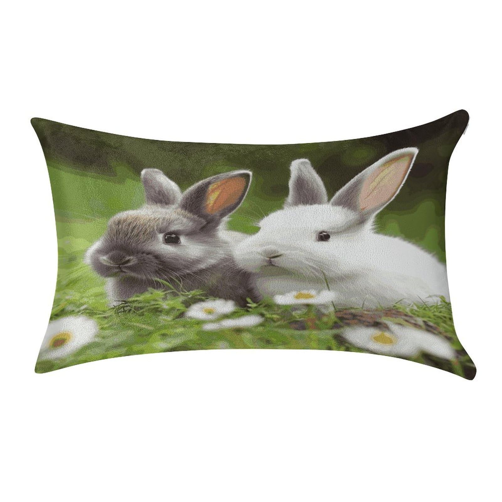 VstaDank Two Little Cute Rabbits Throw Pillow Cover 12"×20" Ultra Soft Pillowcase Cozy Lumbar Pillow Shell Gold Velvet Exquisite Decorative Cushion Sham Protector for Couch Sofa Bedroom