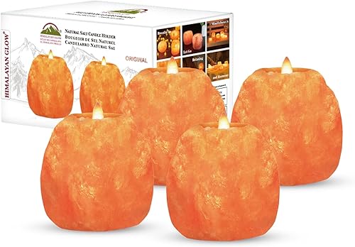Himalayan Glow Portavelas hecho a mano con sal del Himalaya, 4 unidades