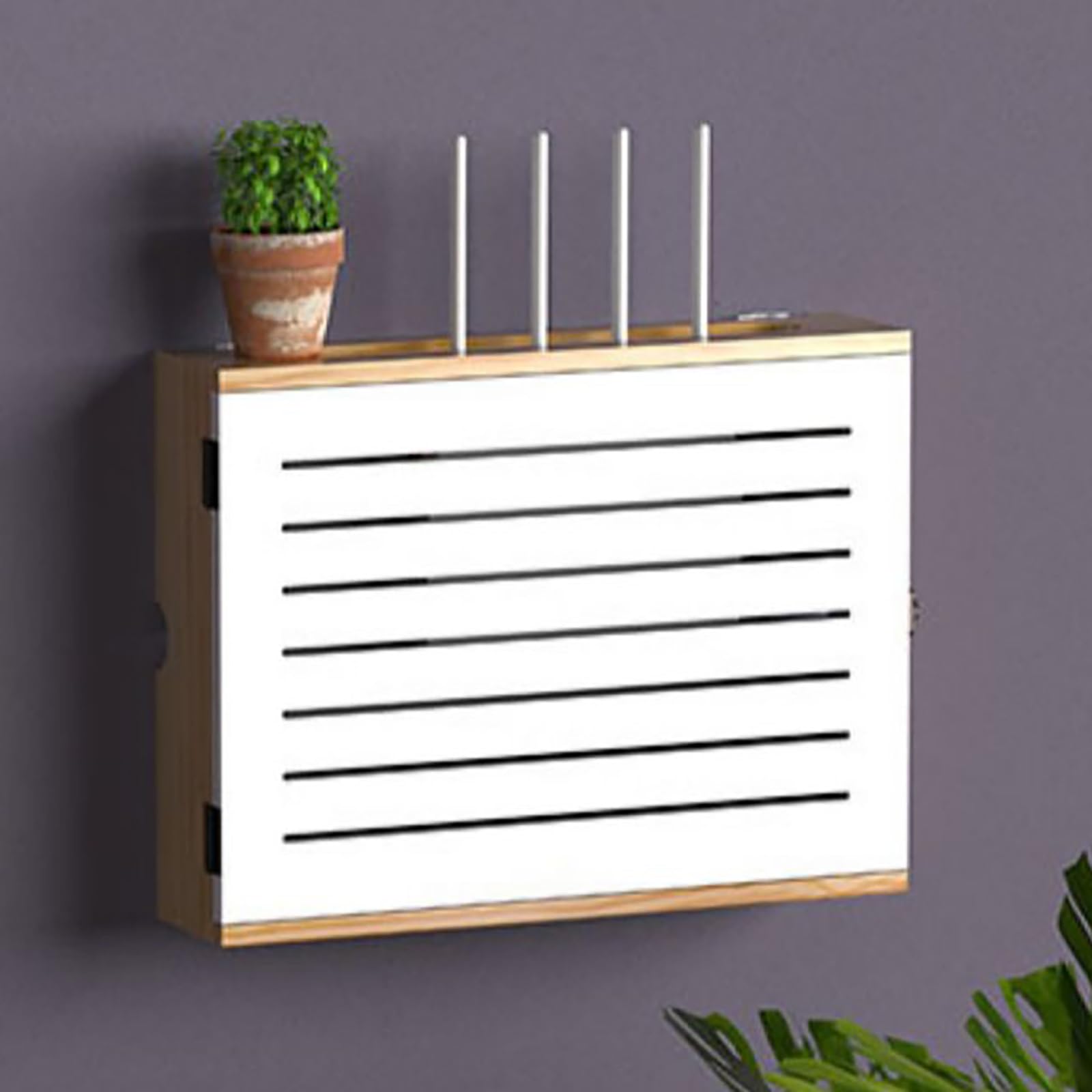 MESCXTY WiFi Router Storage Box,WiFi Box Hider Shelves for Wall,Basket Hiding Router,No Punching Wall Hanging Box,for Office and Home(Brown/White,L42.4cm/16.6in)