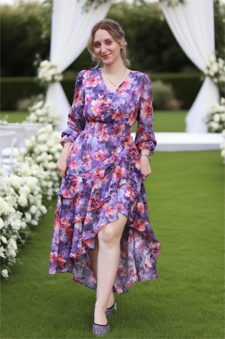 GRACE KARIN Long Sleeve Wedding Guest Dress 2025, Boho Maxi Fall Dresses, Chiffon Flowy Floral Dress Formal Cocktail Party - Image 9