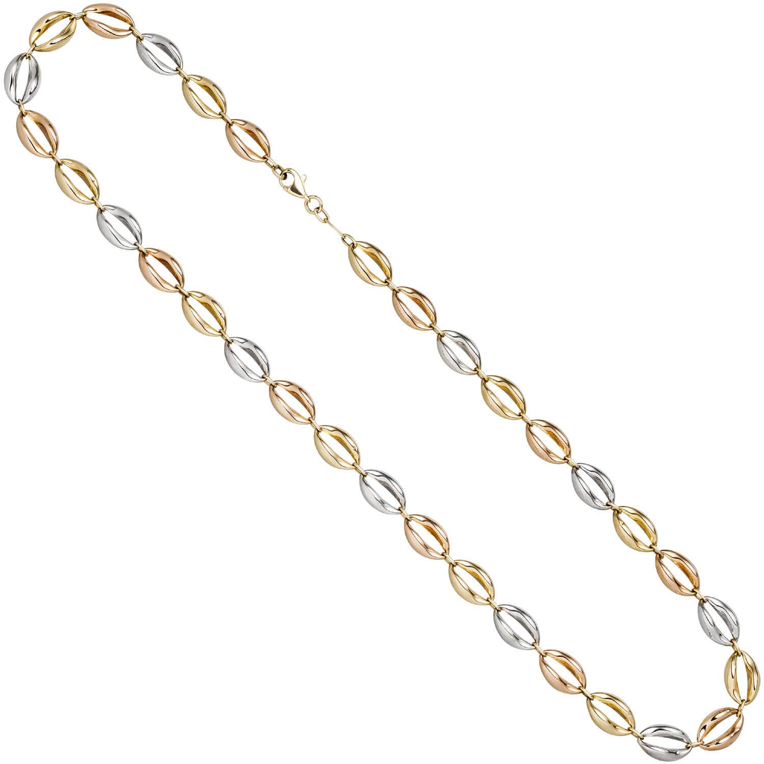 7,8mm Halskette 585 Gold Gelbgold Rotgold Weißgold tricolor Halsschmuck, 45cm
