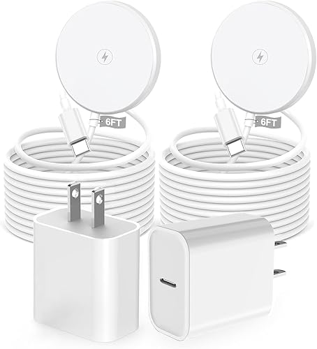 Certificado MFi de Apple Cargador inalámbrico magnético, paquete de 2 unidades de 6 pies, carga inalámbrica rápida USB C de Apple para iPhone 17 Pro