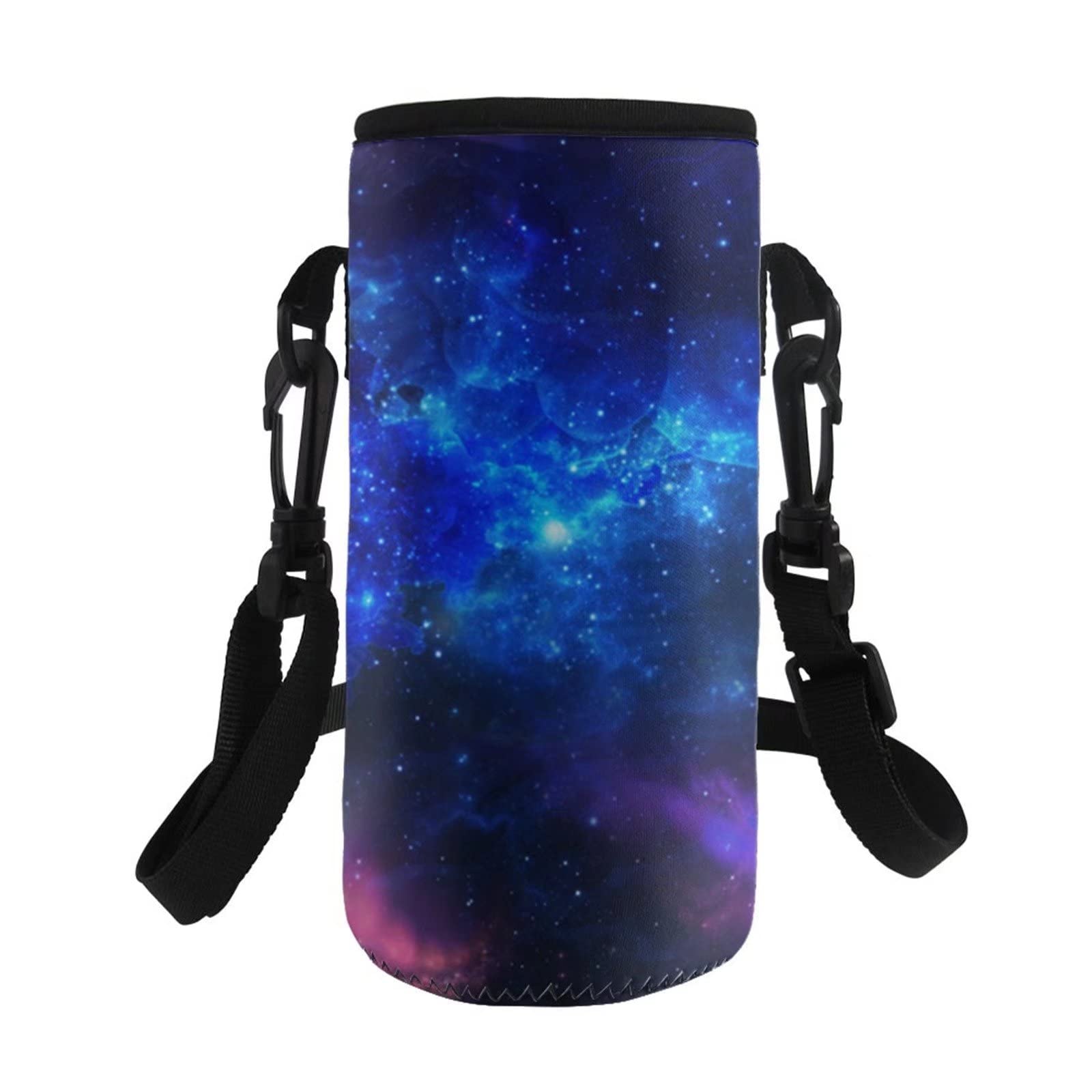 Blue Starry Sky Print Water Bottle Carrier Bag Case Insulated Neoprene Water Bottle Holder Pouch with Adjustable Shoulder Strap for Kids Adult,Stainless Steel/Glass/Plastic Bottle