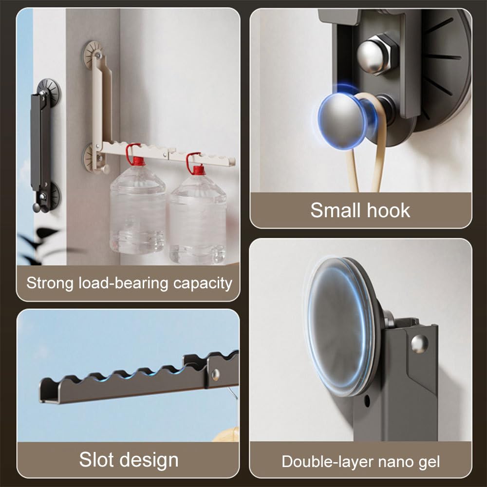 Cintre Mural Pliable Avec Ventouses - Porte-vêtements, étendoir, Pliable à 90°, Acier Carbone, Pour Porte/salle De Bain