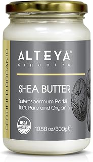 Alteya Organics 100% USDA Organic Pure Shea Butter 10.58oz Glass Jar - Deeply Moisturizes Skin & Hair, Vitamins A E F