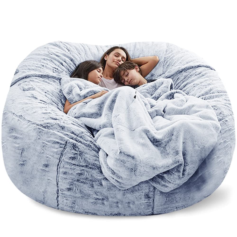 Giant Fur Bean Bag Chair Cover for Kids Adults, (No Filler) Living Room Furniture Big Round Soft Fluffy Faux Fur Beanbag Lazy Sofa Bed Cover (Snow