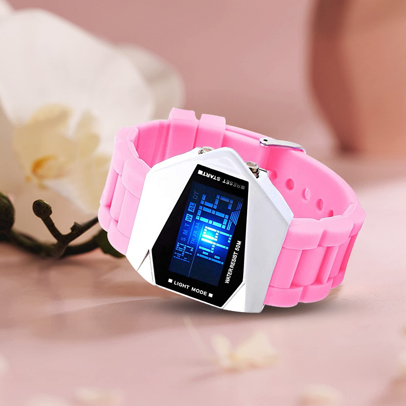 FANMIS Unisex Elegant Plane Style Digital Display Waterproof Outdoor Sports Silicone Strap LED Wrist Watch (Pink)