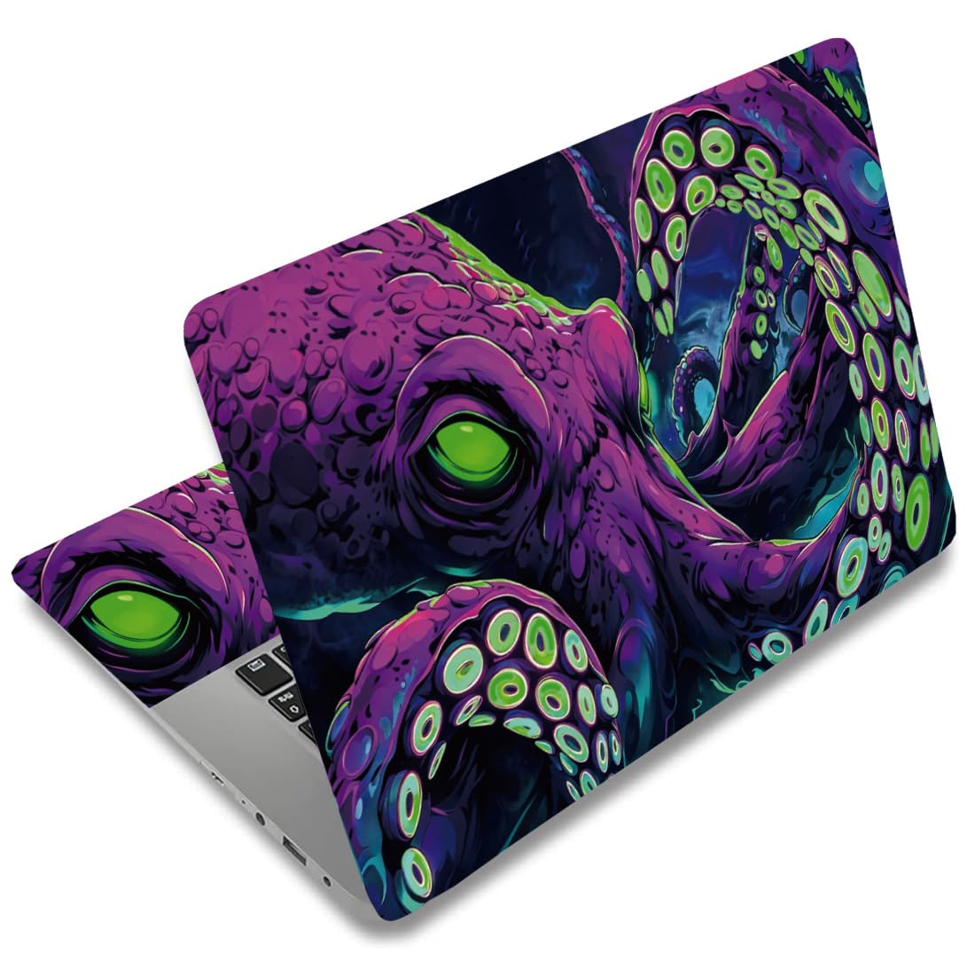 Calcomanías para portátil de vinilo de 15.6 pulgadas con diseño de pulpo morado neón