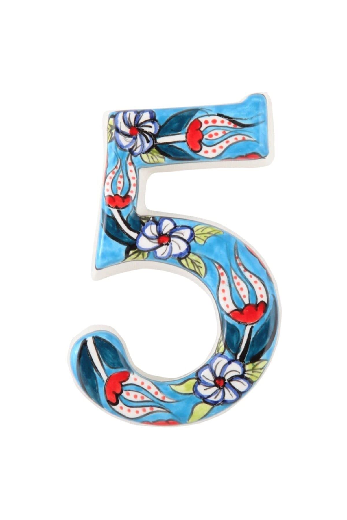 Yılmazel Large Ceramic Address Plaque Numbers House Sign Door Personalized Coloured Decorative Hand Decoratede Housewarming Gifts (5, turquoise)